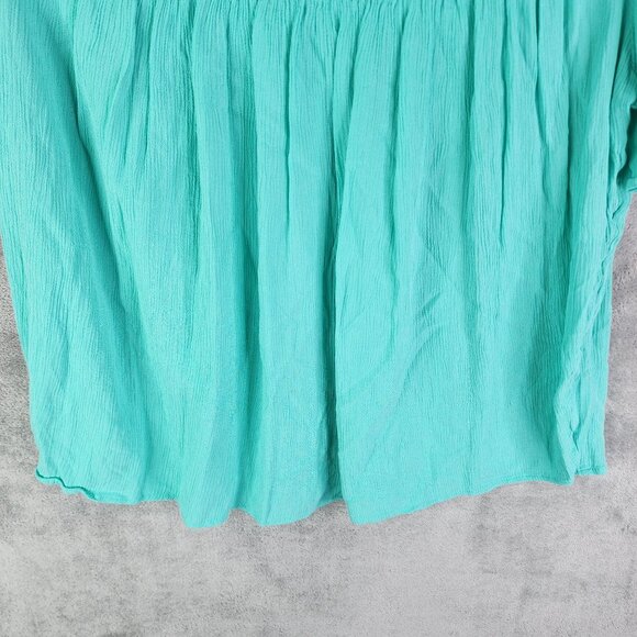 Women's A.N.A Turquoise Lace Yoke Top Blouse Short Sleeve Round Neck Size L - Picture 3 of 11